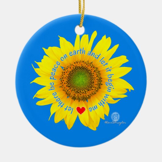 gelassen Weltfrieden - Sonnenblume Keramik Ornament (Vorne)