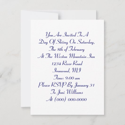 "GELASSENE US GEHEN SKI FAHRENDE" EINLADUNG (Rückseite)