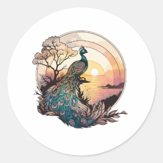 Gelassenheit bei Sonnenaufgang: Pfau Inspiriert Ku Runder Aufkleber