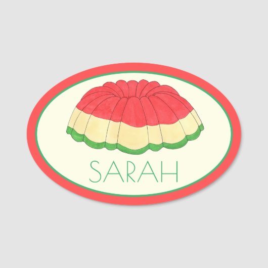 Gelatine Salad Vintag Retro Dinner Party Dessert Namensschild (Vorderseite)