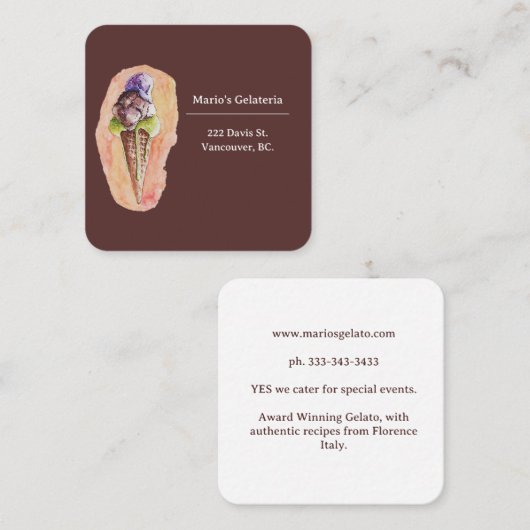 Gelato Gelateria Ice Creme Shop Quadratische Visitenkarte (Vorne/Hinten)