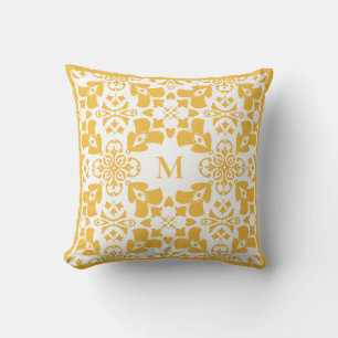 Gelb abstraktes Blumenmuster modernes Monogramm Kissen