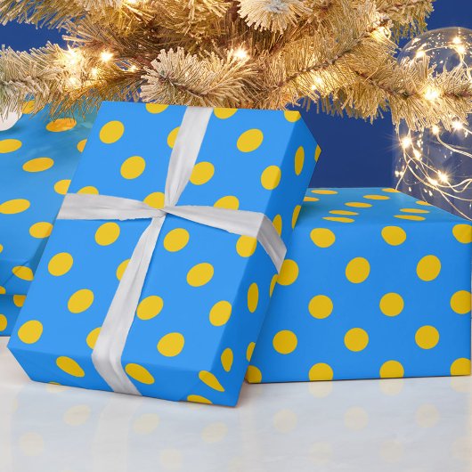 Gelb auf Blau Punkte Muster Design Geschenkpapier