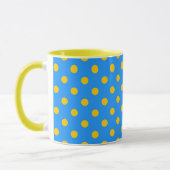 Gelb auf Blau Punkte Muster Design Tasse (Links)