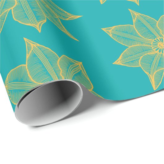 Gelb auf Meeresgrüne Blume Geschenkpapier (Rolleneckpunkt)