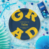 Gelb auf Personalisiertem blauen Abschluss Pappteller (Party)