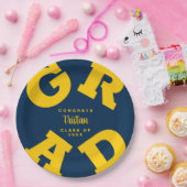 Gelb auf Personalisiertem blauen Abschluss Pappteller (Party)