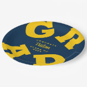 Gelb auf Personalisiertem blauen Abschluss Pappteller (Schrägansicht)