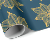 Gelb auf preußisch blauen Blume Geschenkpapier (Rolleneckpunkt)