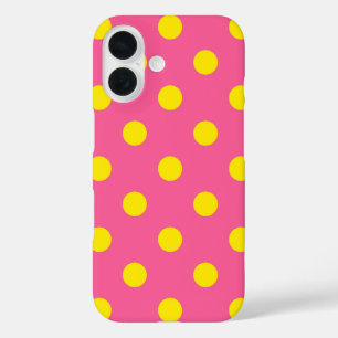 Gelb auf rosa Polka Dots Design iPhone 16 Hülle