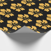 Gelb auf schwarzem Hibiskus Geschenkpapier (Ecke)