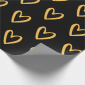 Gelb auf schwarzen, handgezogenen Herzen Geschenkpapier (Ecke)
