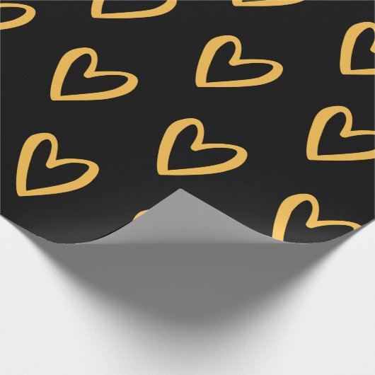 Gelb auf schwarzen, handgezogenen Herzen Geschenkpapier (Ecke)