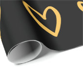 Gelb auf schwarzen, handgezogenen Herzen Geschenkpapier (Rolleneckpunkt)