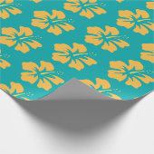 Gelb auf Sea Green Hibiskus Geschenkpapier (Ecke)