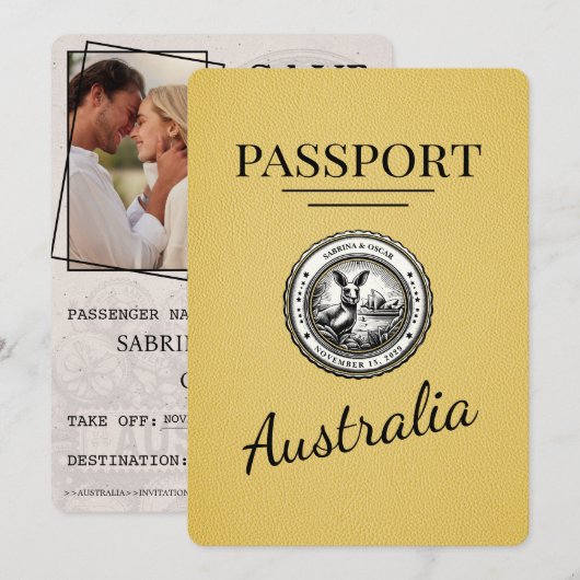 Gelb Australien Reisepass Save The Date (Vorne/Hinten)