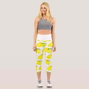Gelb bemalte Zitronen Wasserfarbenes Fruchtmuster  Capri Leggings