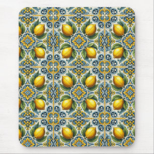 Gelb Blau Capri Zitrone Mittelmeer Fliesenmuster Mousepad