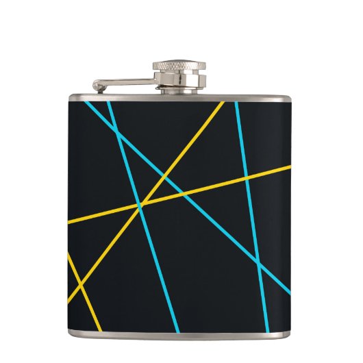 Gelb, blau, cool, trendig, urbane, moderne Linien Flachmann (Vorderseite)