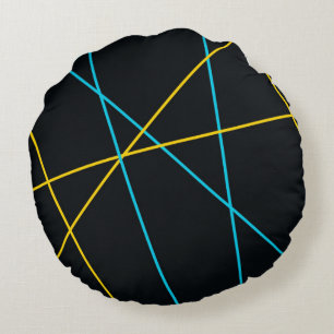 Gelb, blau, cool, trendig, urbane, moderne Linien Rundes Kissen