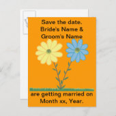 Gelb & blau Daisy Flowers Speichern Sie das Datum Ankündigungspostkarte (Vorne/Hinten)