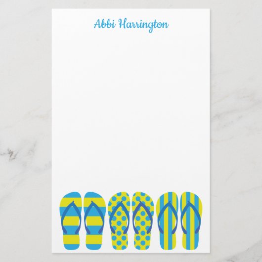 Gelb & blau Flip Flops Personalisiert Stationery Briefpapier (Vorderseite)