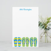 Gelb & blau Flip Flops Personalisiert Stationery Briefpapier (Stehend Vorderseite)