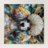 Gelb-blau gestanztes Glas Poodle Puzzle (Horizontal)