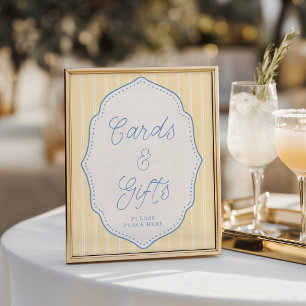 Gelb & Blau gestreifte Karten und Geschenke Schild