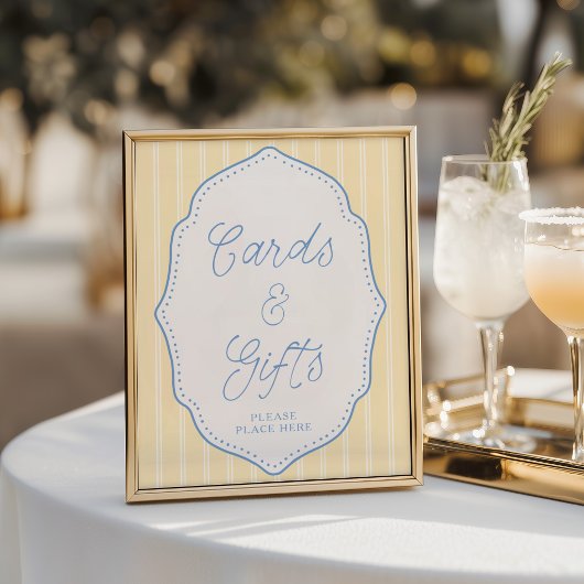 Gelb & Blau gestreifte Karten und Geschenke Schild