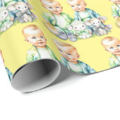 Gelb, blau, grüne Twins Wasserfarben Babydusche Geschenkpapier (Rolleneckpunkt)