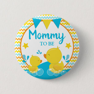 Gelb & Blau Gummiente Pünktchen-Mama-wird-Design Button