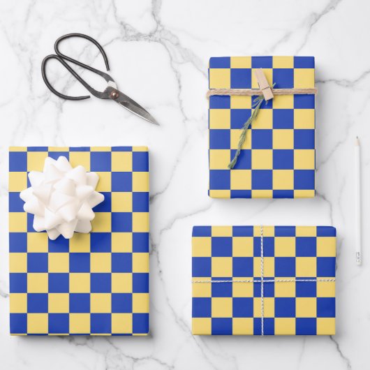 Gelb-blau kariertes Brettmuster Geschenkpapier Set (Vorderseite)