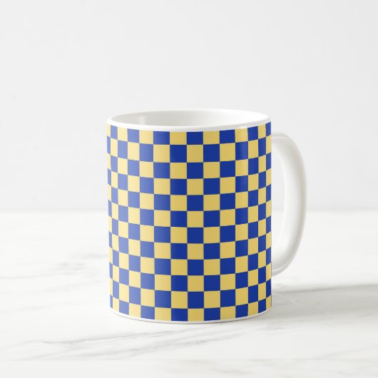 Gelb-blau kariertes Brettmuster Kaffeetasse (VorderseiteRechts)