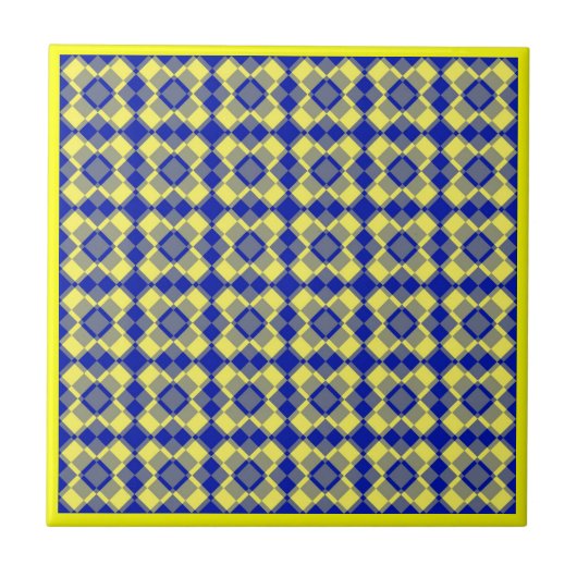 Gelb Blau Karo Argyle-Muster Fliese (Vorderseite)