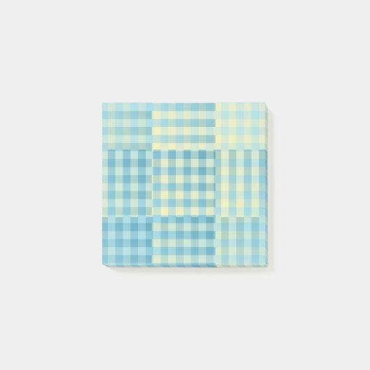 Gelb Blau Karo Patchworkmuster Post-it Klebezettel (Vorderseite)
