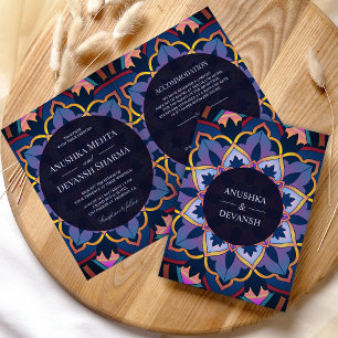 Gelb Blau Lila Ethnische Mandala Indische Hochzeit Einladung