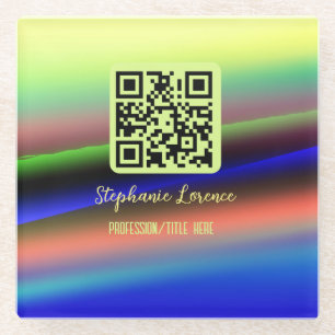 Gelb Blau Q R Code Name Beruf Titel Bild Glasuntersetzer