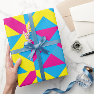 Gelb Blau Rosa Quadrat Geometrisches Muster Geschenkpapier