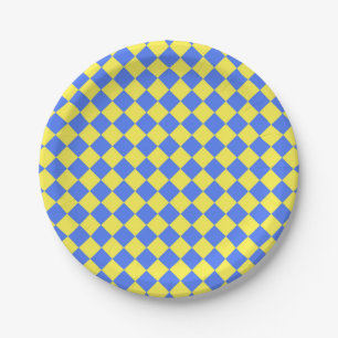 Gelb Blau Schachbrett Diamantmuster Pappteller