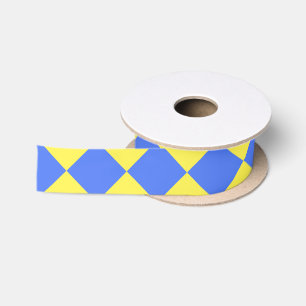 Gelb Blau Schachbrett Diamantmuster Satinband