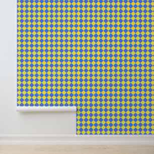 Gelb Blau Schachbrett Diamantmuster Tapete