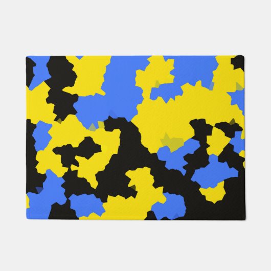 Gelb Blau Schwarzes abstraktes Design Fußmatte (Vorderseite)