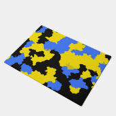 Gelb Blau Schwarzes abstraktes Design Fußmatte (Schrägansicht)