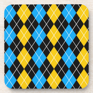 Gelb Blau Schwarzes Argyle-Diamant-Design Getränkeuntersetzer