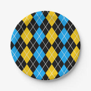 Gelb Blau Schwarzes Argyle-Diamant-Design  Pappteller