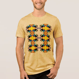 Gelb Blau Schwarzes vertikales Mandala-Reihen Pop- Tri-Blend Shirt