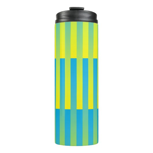Gelb Blau Streifenmuster Thermosbecher (Vorderseite)