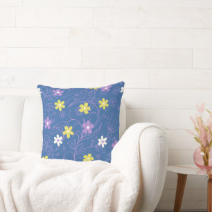 Gelb, blau und weiß, daisy, wirbelkissen kissen