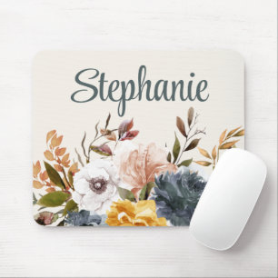 Gelb Blau Weiße Wasserfarbe Floral Grün Name Mousepad